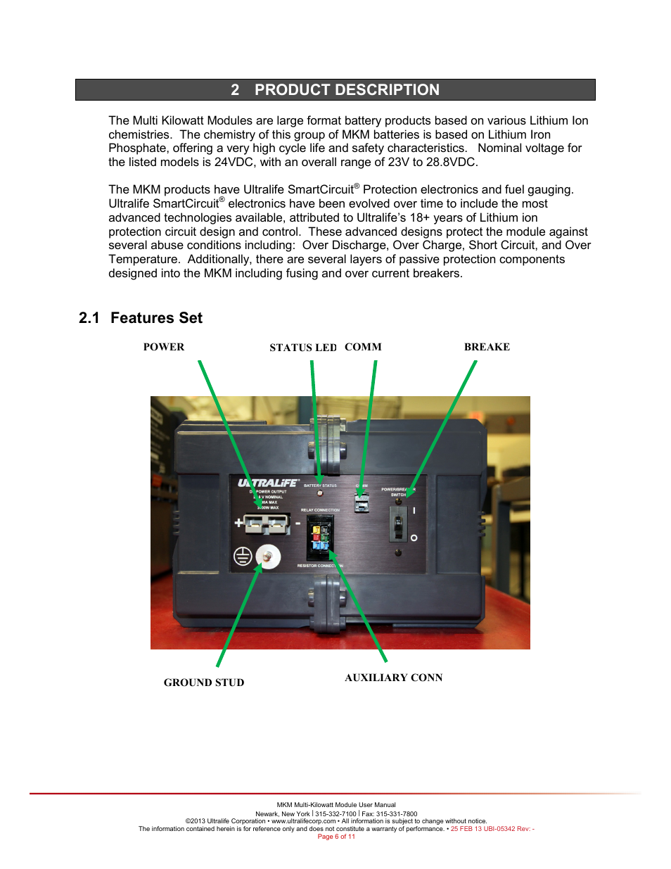 2 product description, Product description, 1 features set | Ultralife URB0003 User Manual | Page 6 / 11
