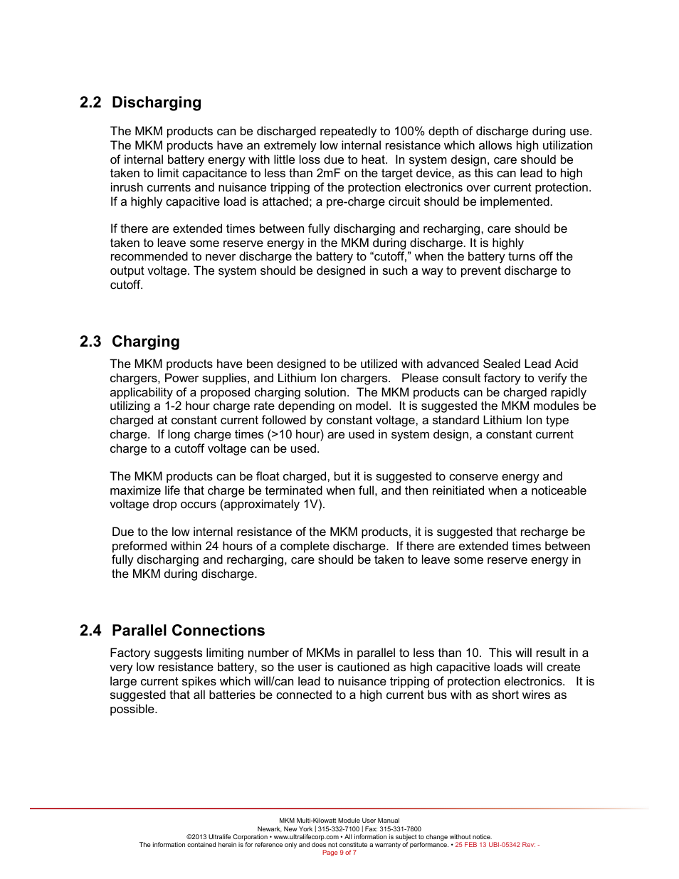 2 discharging, 3 charging, 4 parallel connections | Ultralife URB0003 User Manual | Page 9 / 11