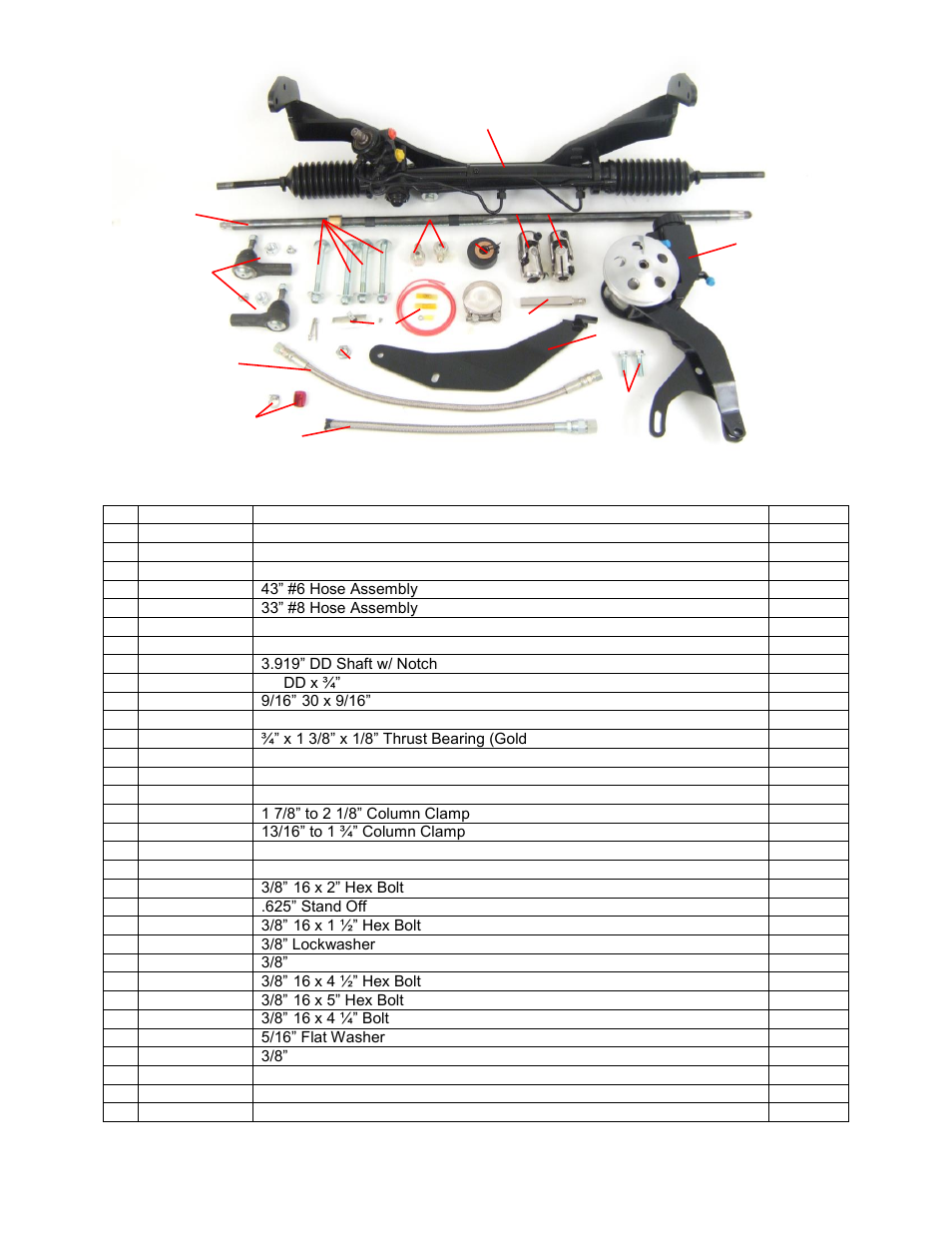 Kit contents | Unisteer 8011660 Ford Full-Size Rack & Pinion Kit 1949-1951 User Manual | Page 2 / 11