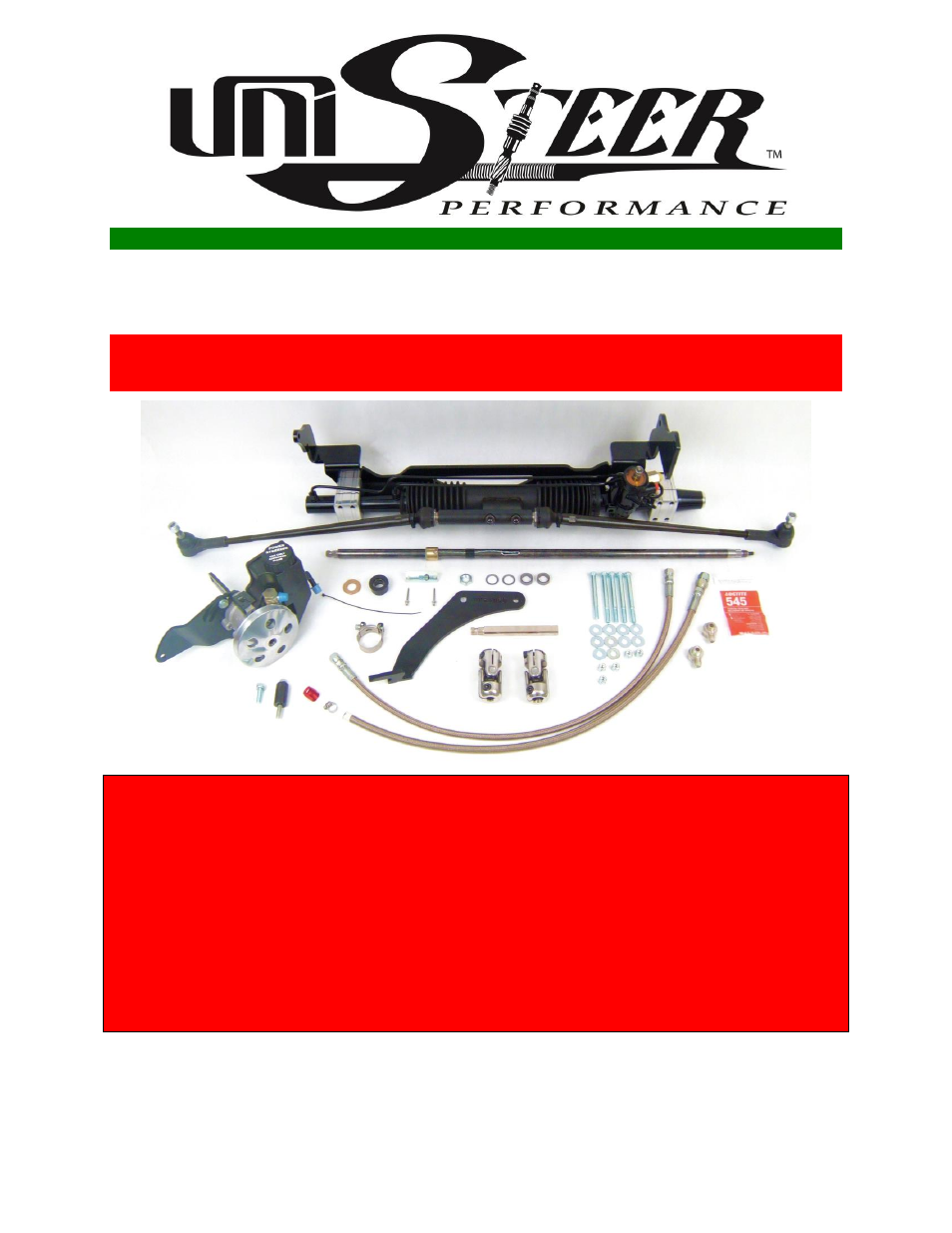 Unisteer 8011640 Ford Full-Size Rack & Pinion Kit 1955-1956 User Manual | 9 pages