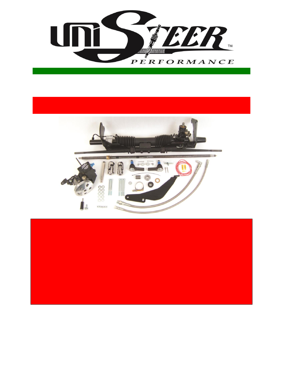 Unisteer 8011690 Ford T-Bird Rack & Pinion Kit 1955-1957 User Manual | 9 pages