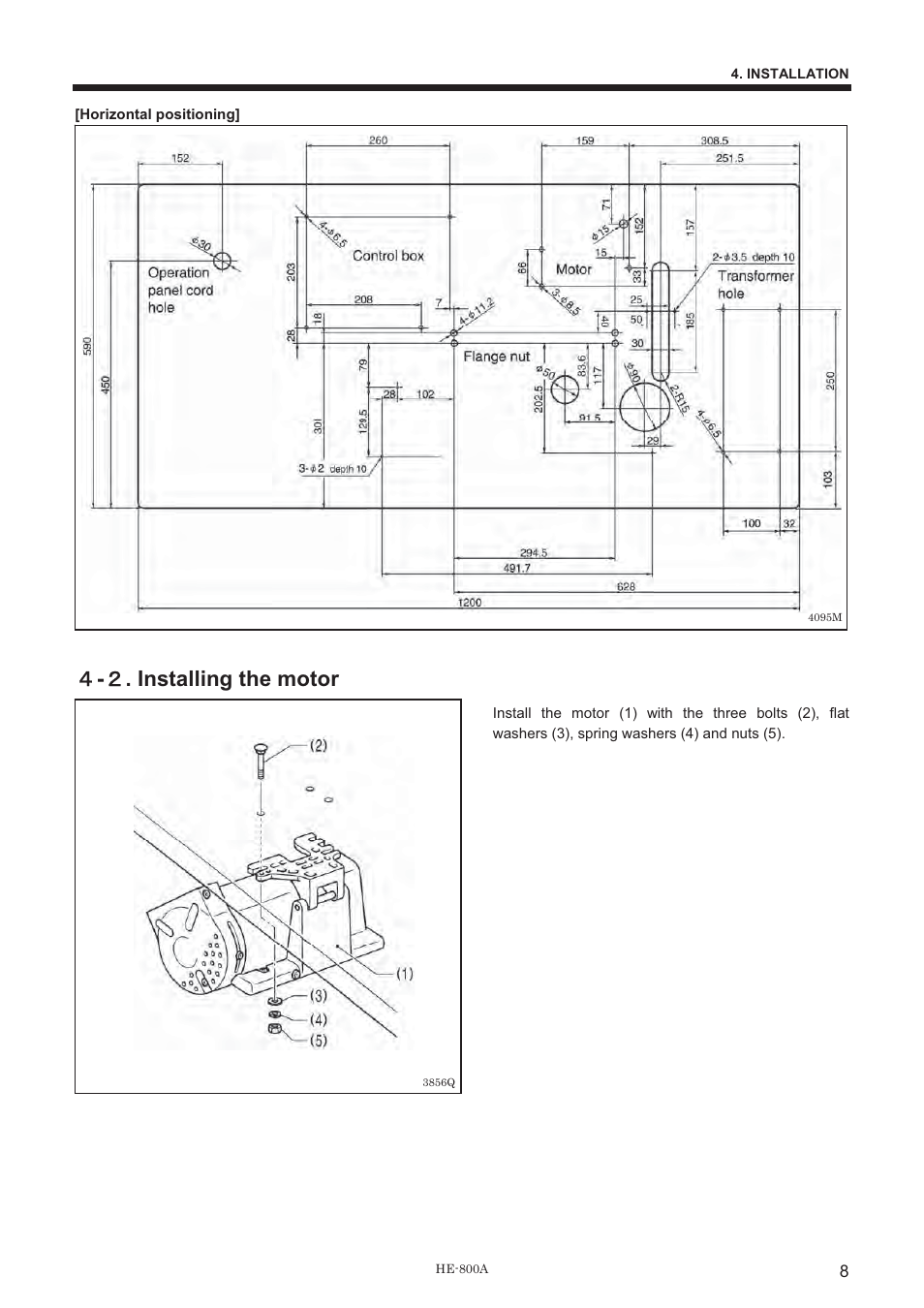 ዐ - ዎ . installing the motor | Brother HE-800A User Manual | Page 16 / 118