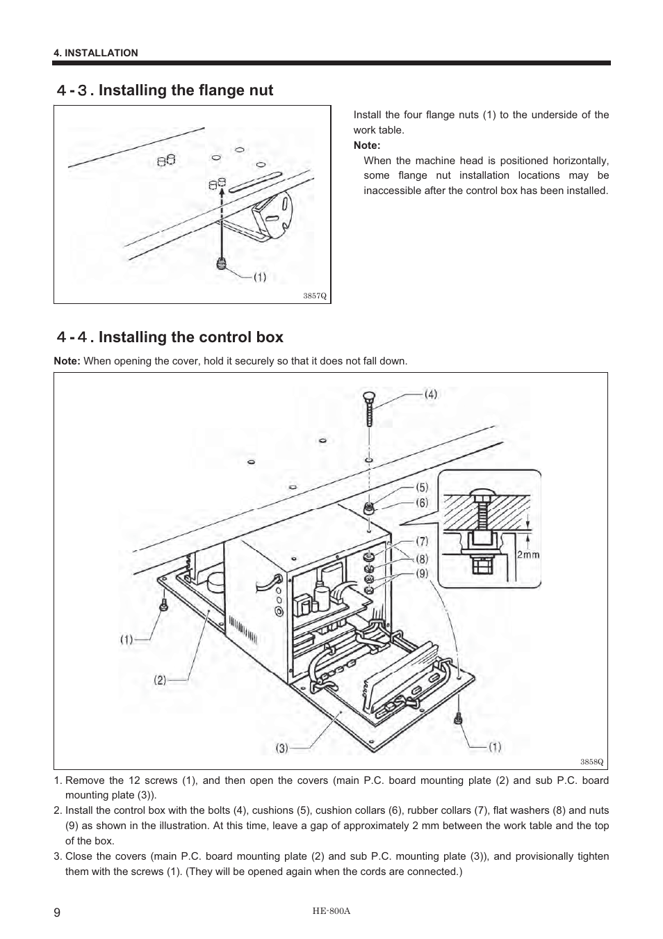 ዐ - ዏ . installing the flange nut, ዐ - ዐ . installing the control box | Brother HE-800A User Manual | Page 17 / 118