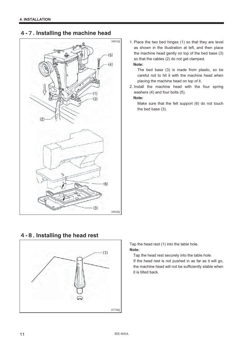 ዐ - ዓ . installing the machine head, ዐ - ዔ . installing the head rest | Brother HE-800A User Manual | Page 19 / 118