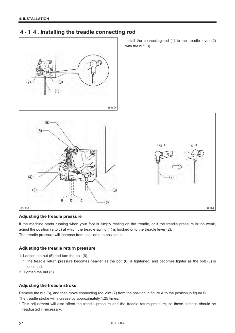 ዐ - ውዐ . installing the treadle connecting rod | Brother HE-800A User Manual | Page 29 / 118