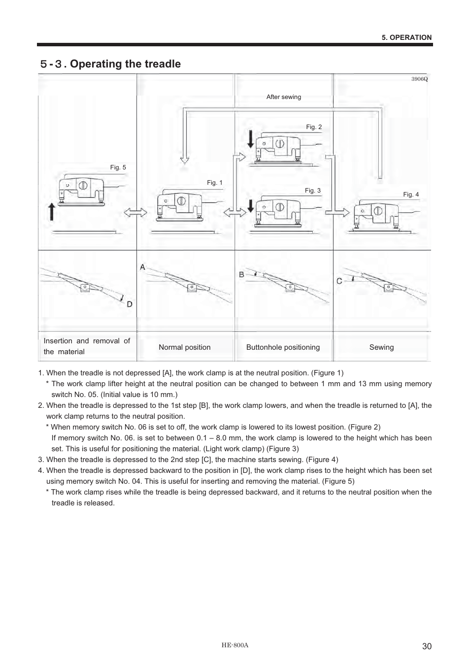 ዑ - ዏ . operating the treadle | Brother HE-800A User Manual | Page 38 / 118