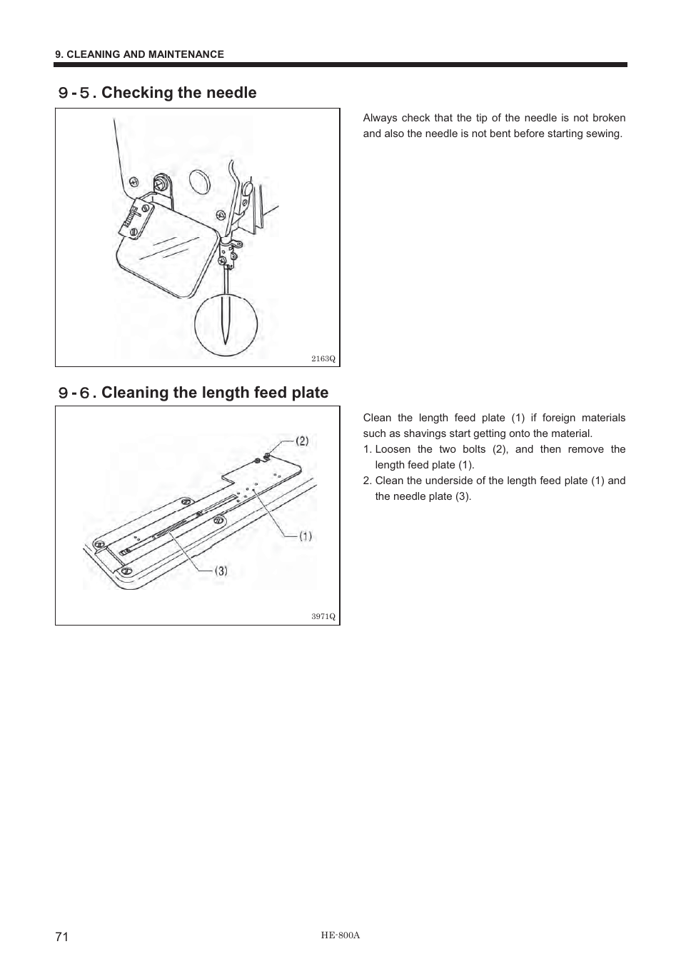 ዕ - ዑ . checking the needle, ዕ - ዒ . cleaning the length feed plate | Brother HE-800A User Manual | Page 79 / 118