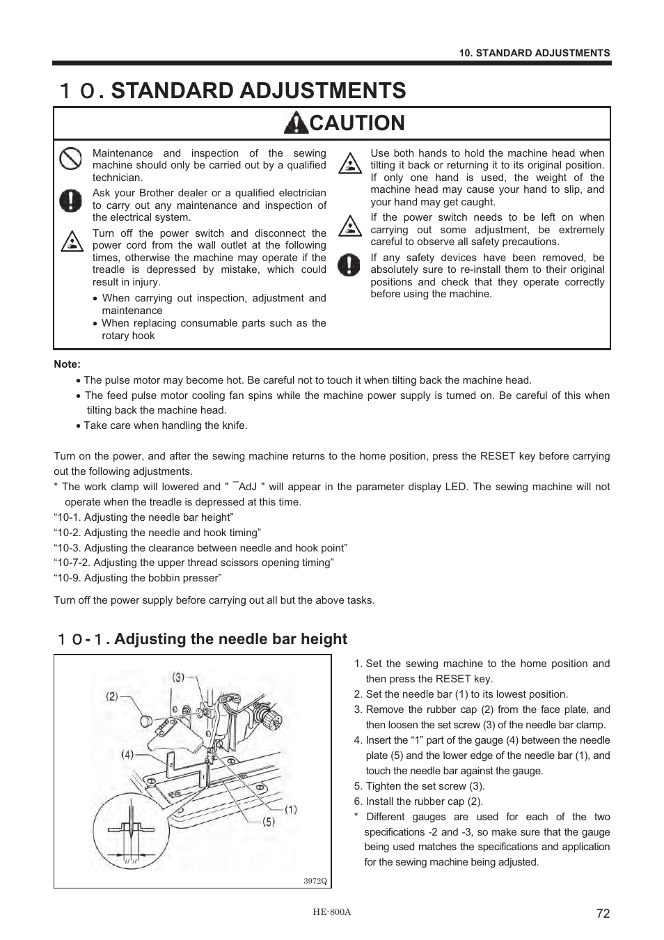 ውዌ . standard adjustments, Caution, ውዌ - ው . adjusting the needle bar height | Brother HE-800A User Manual | Page 80 / 118