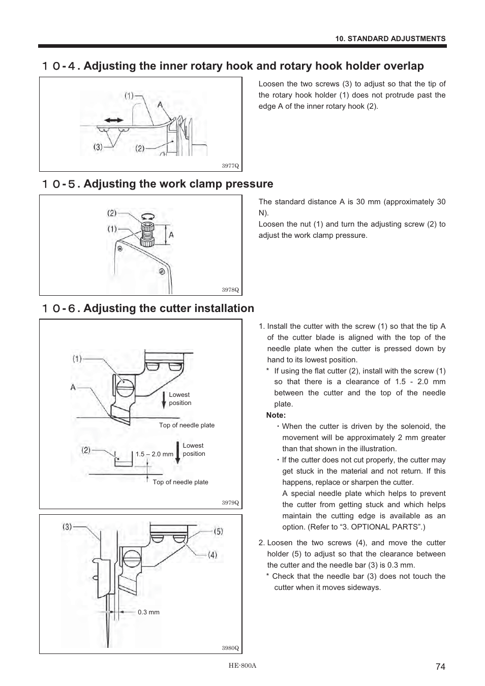 ውዌ - ዑ . adjusting the work clamp pressure, ውዌ - ዒ . adjusting the cutter installation | Brother HE-800A User Manual | Page 82 / 118