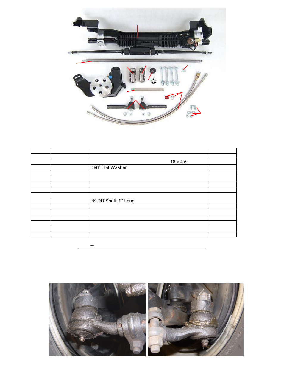 Kit contents | Unisteer 8011440 Full Size Ford 1960-1964 User Manual | Page 2 / 7