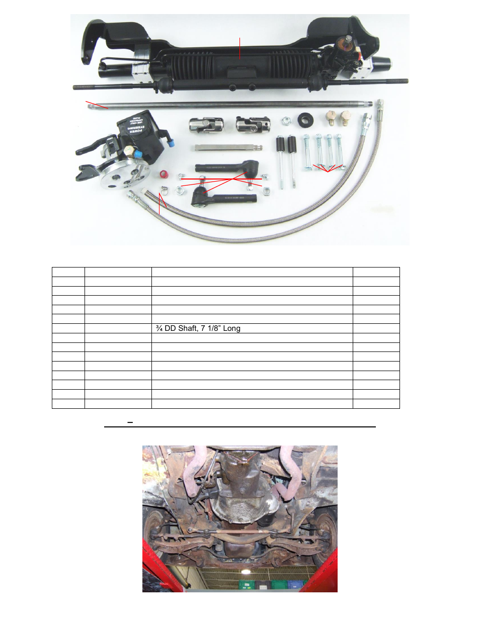 Kit contents | Unisteer 8011570  Ford Fairlane Rack 1963-1965 User Manual | Page 2 / 9