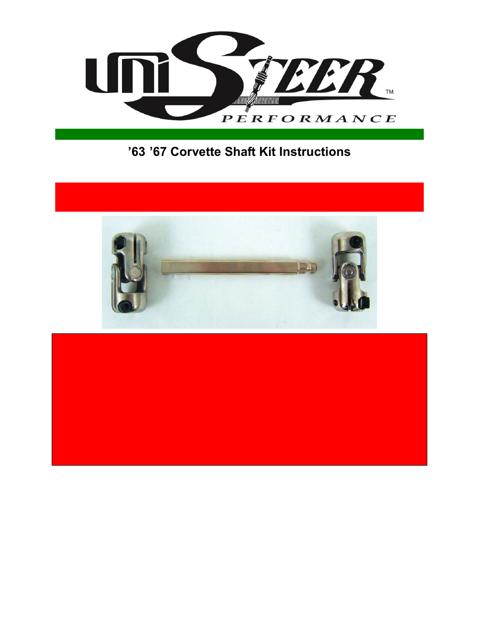 Unisteer 8052110 Corvette Shaft Kit 1963-1967 User Manual | 6 pages