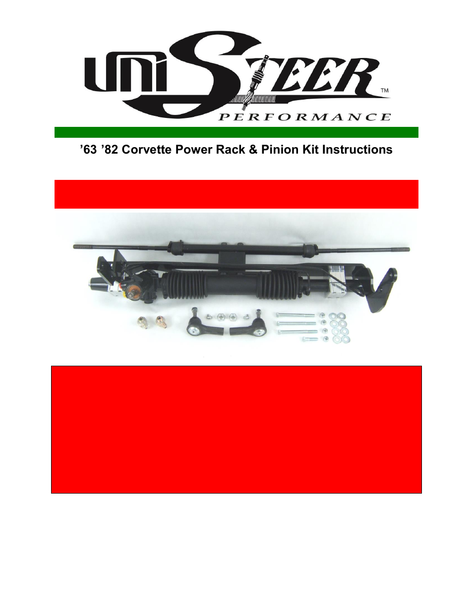 Unisteer 8011540 Corvette Power Rack & Pinion Kit 1963-1982 User Manual | 4 pages