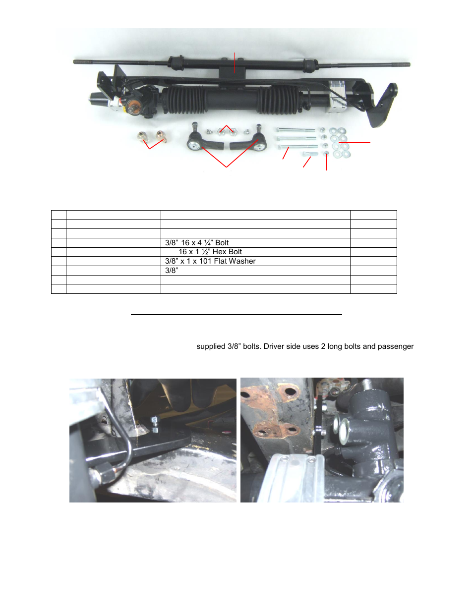 Kit contents | Unisteer 8011540 Corvette Power Rack & Pinion Kit 1963-1982 User Manual | Page 2 / 4