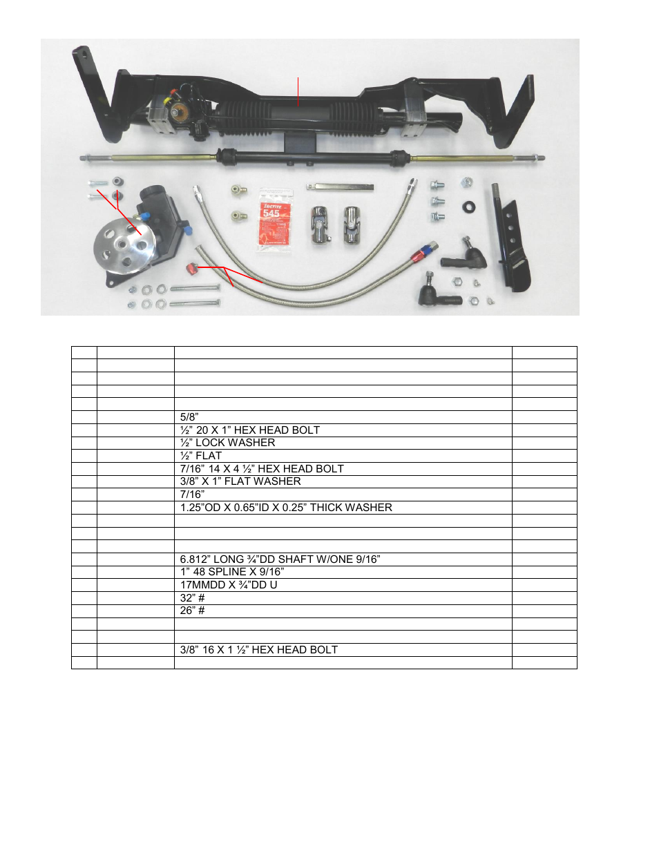 Kit contents | Unisteer 8010280-01 Chevy Impala 1965-1966 User Manual | Page 2 / 11