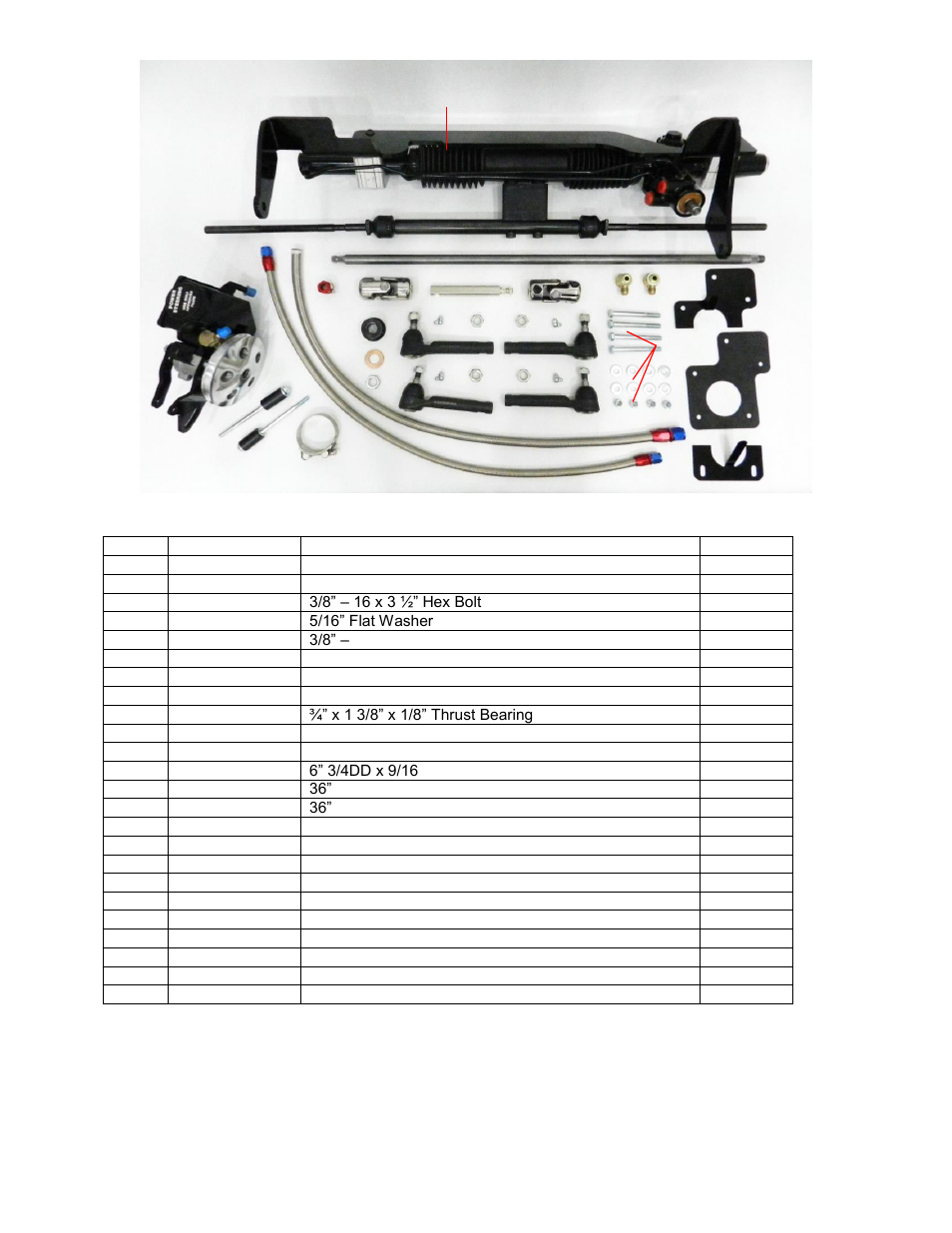 Kit contents | Unisteer 8012000-01 Ford Fairlane & Ranchero Rack 1966-1967 User Manual | Page 2 / 9