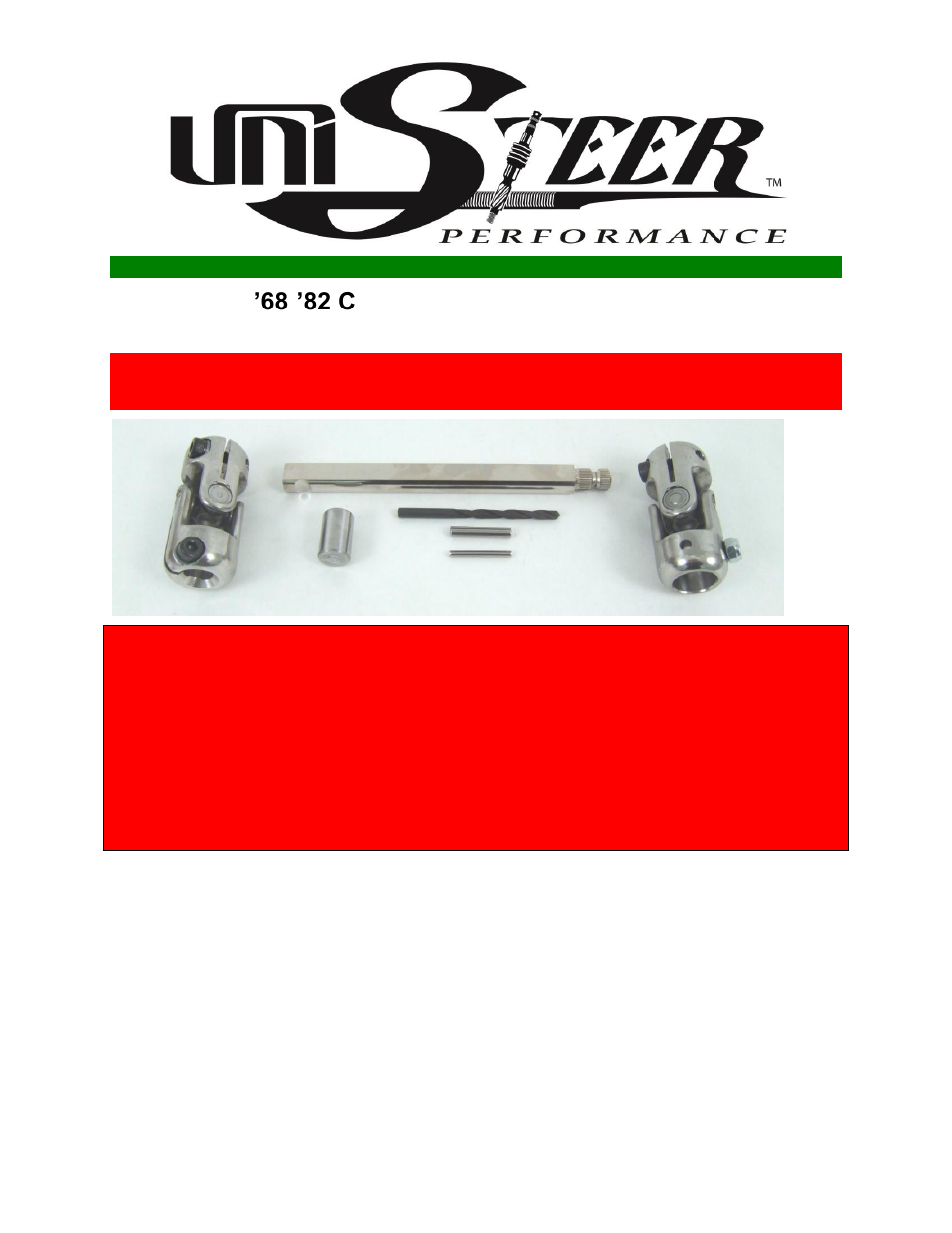 Unisteer 8052090 Corvette Shaft Kit 1968-1982 User Manual | 6 pages