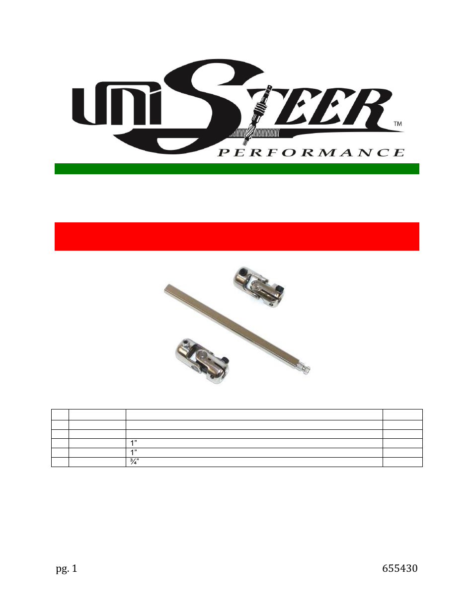 Unisteer 8050720 Camaro Steering Shaft User Manual | 2 pages