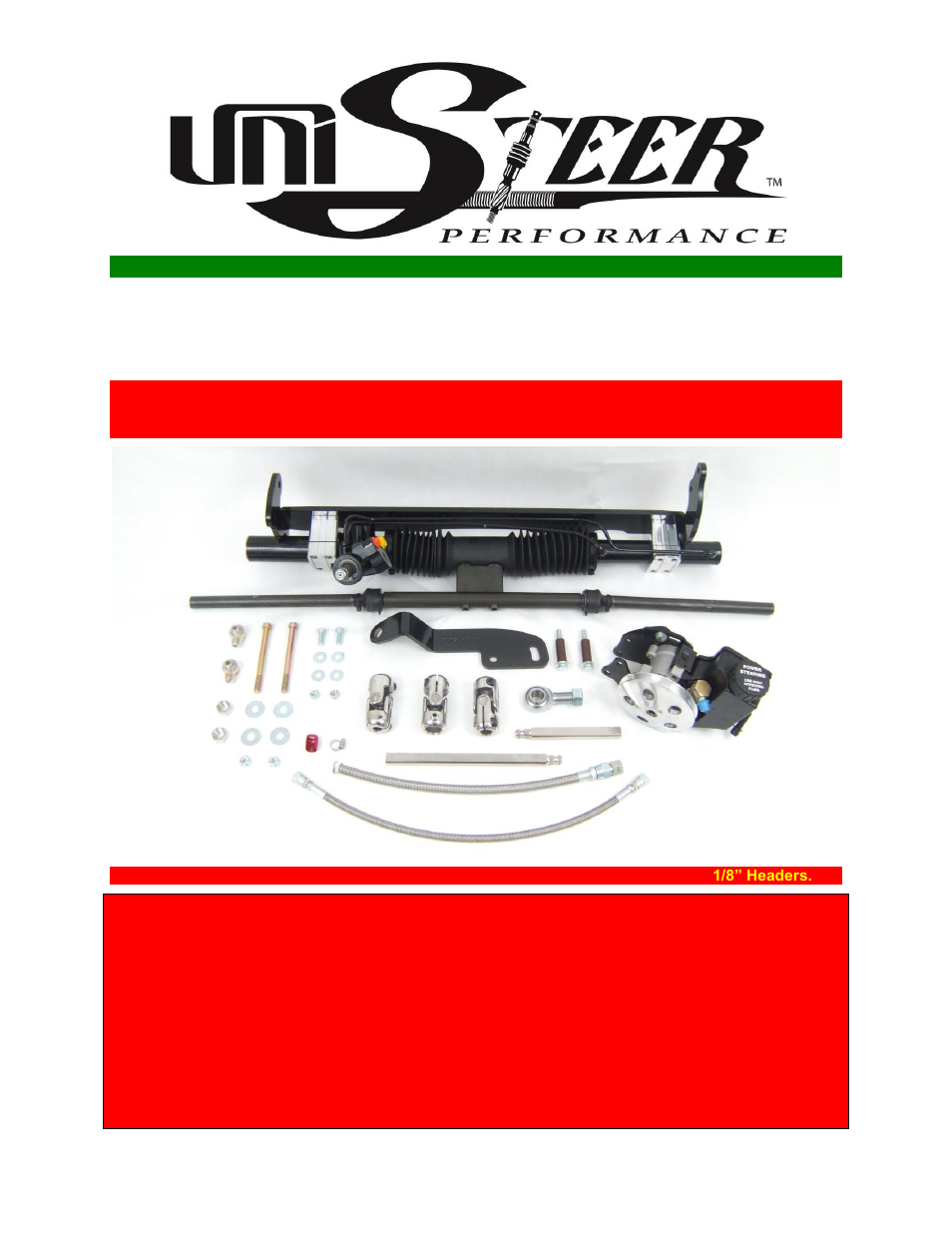 Unisteer 8011090-01 Camaro Power Rack & Pinion 1970-81 User Manual | 6 pages