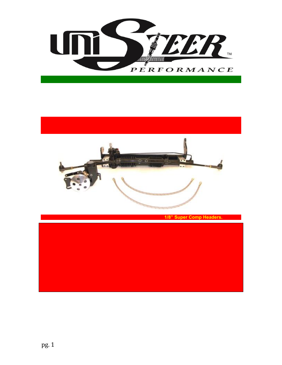 Unisteer 8010780-02 Chevelle Power Rack & Pinion Kit 1964-67 User Manual | 7 pages