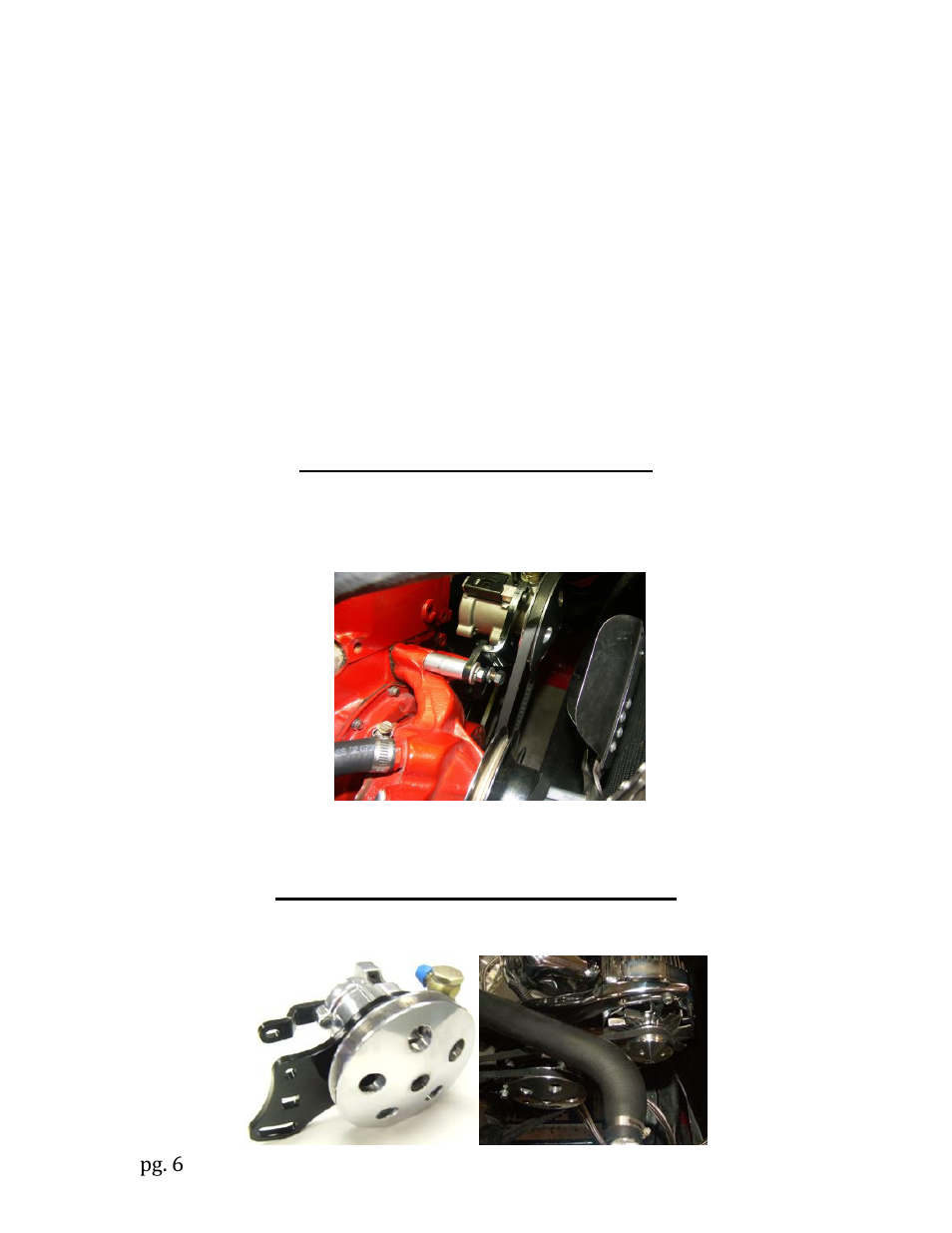 Pg. 6, Power steering pump installation, Remote reservoir installation | Unisteer 8010780-02 Chevelle Power Rack & Pinion Kit 1964-67 User Manual | Page 6 / 7