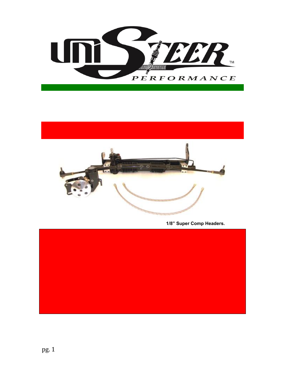 Unisteer 8010700-02 Chevrolet Chevelle Power Rack & Pinion Kit 1968-72 User Manual | 7 pages