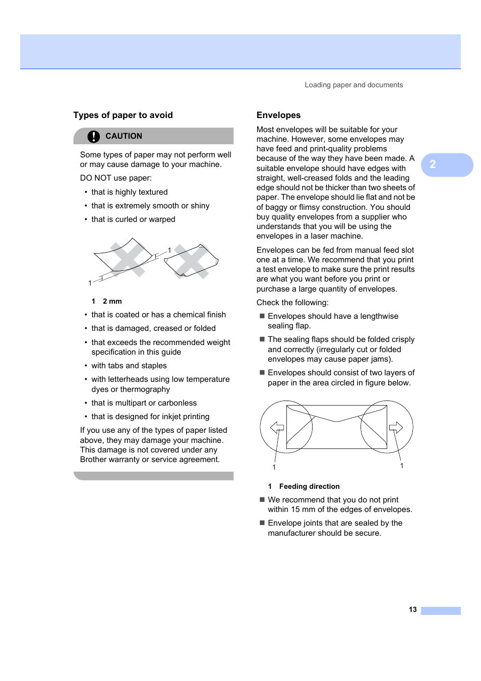 Types of paper to avoid, Envelopes | Brother DCP-7045N User Manual | Page 21 / 107