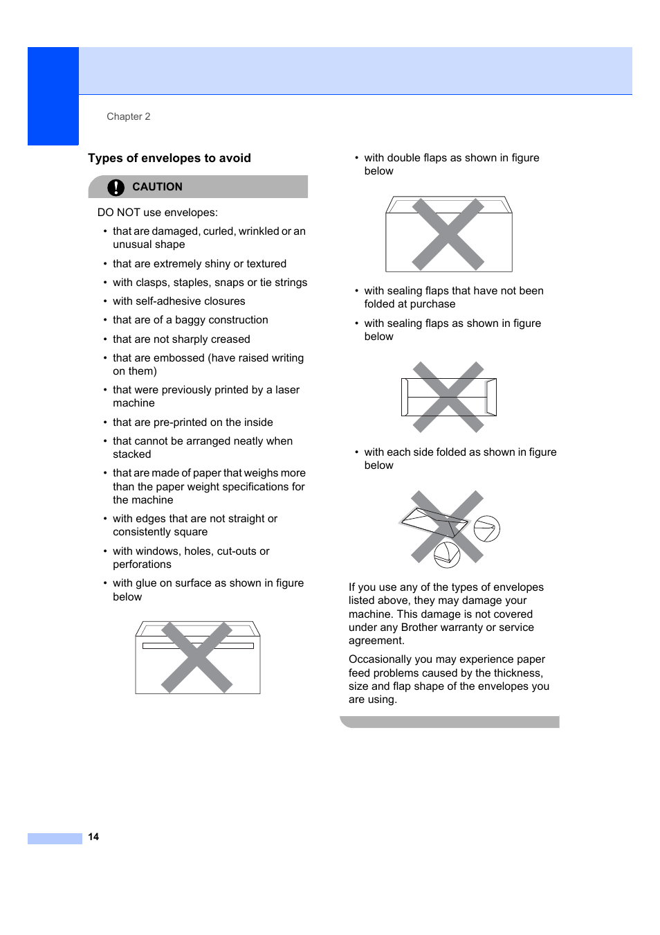 Types of envelopes to avoid | Brother DCP-7045N User Manual | Page 22 / 107