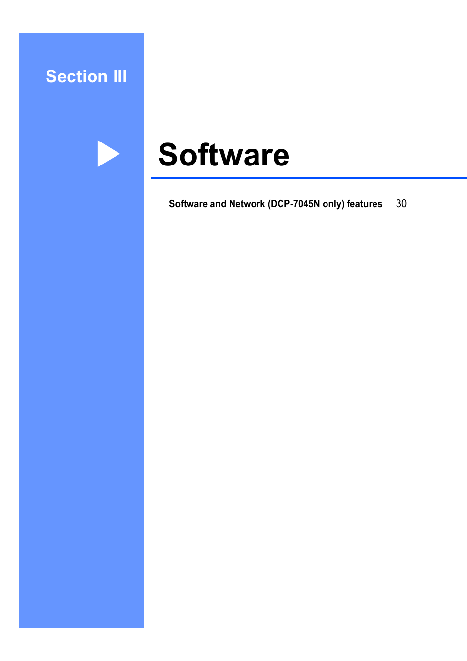 Section iii: software, Section iii software, Software | Brother DCP-7045N User Manual | Page 37 / 107