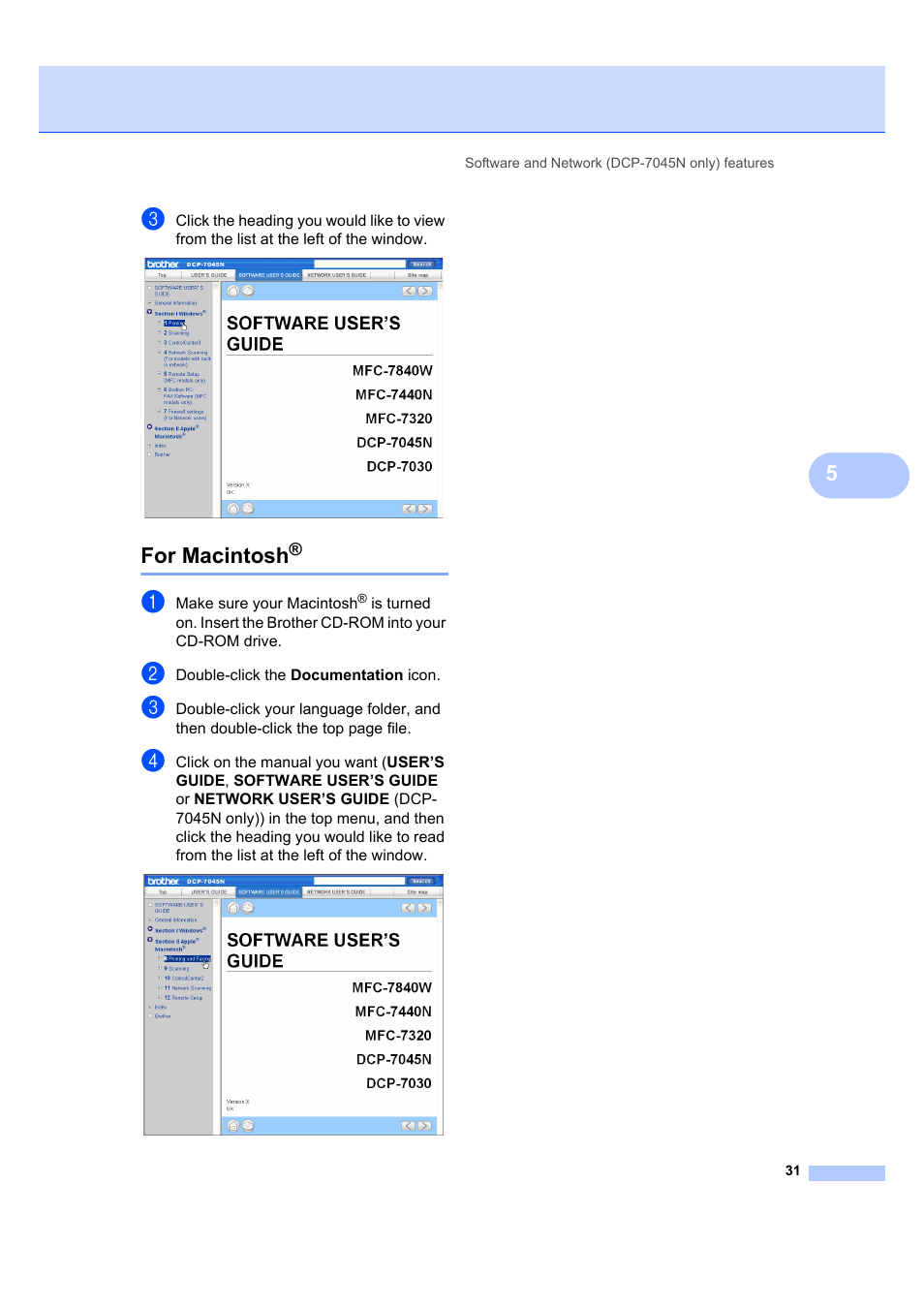 For macintosh | Brother DCP-7045N User Manual | Page 39 / 107