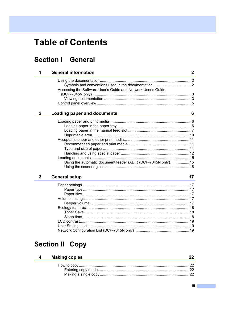 Brother DCP-7045N User Manual | Page 5 / 107