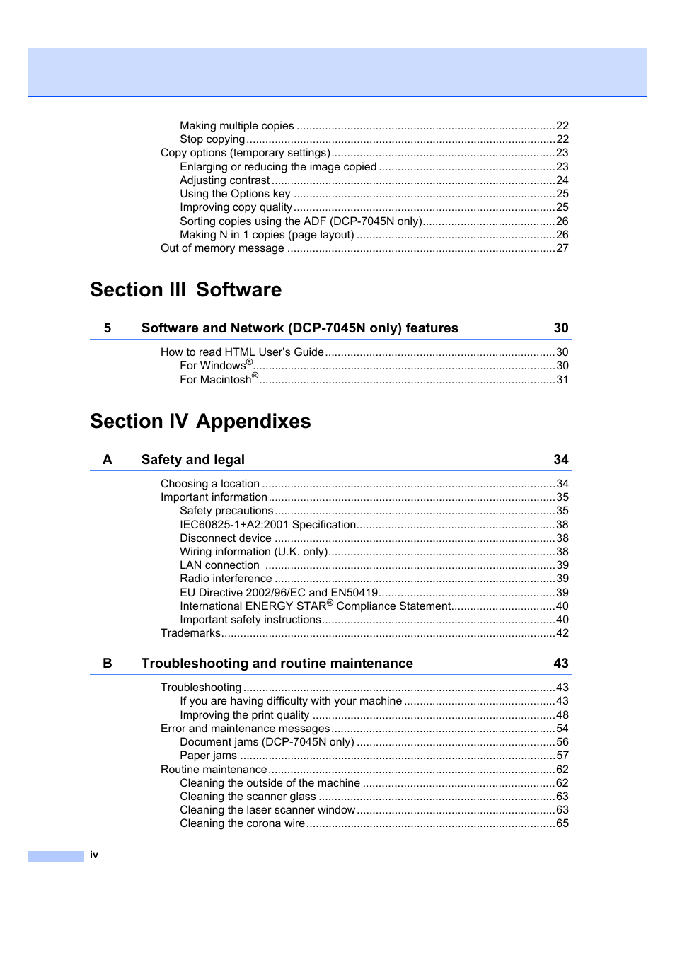 Brother DCP-7045N User Manual | Page 6 / 107