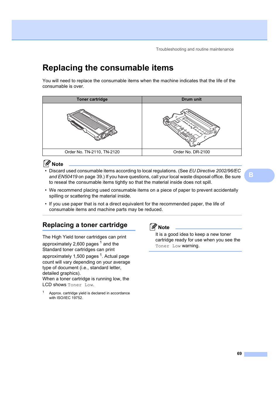 Replacing the consumable items, Replacing a toner cartridge | Brother DCP-7045N User Manual | Page 77 / 107