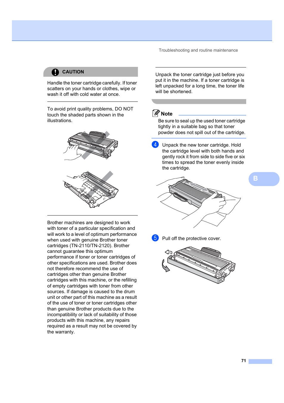 Caution, Pull off the protective cover, Troubleshooting and routine maintenance 71 | Brother DCP-7045N User Manual | Page 79 / 107