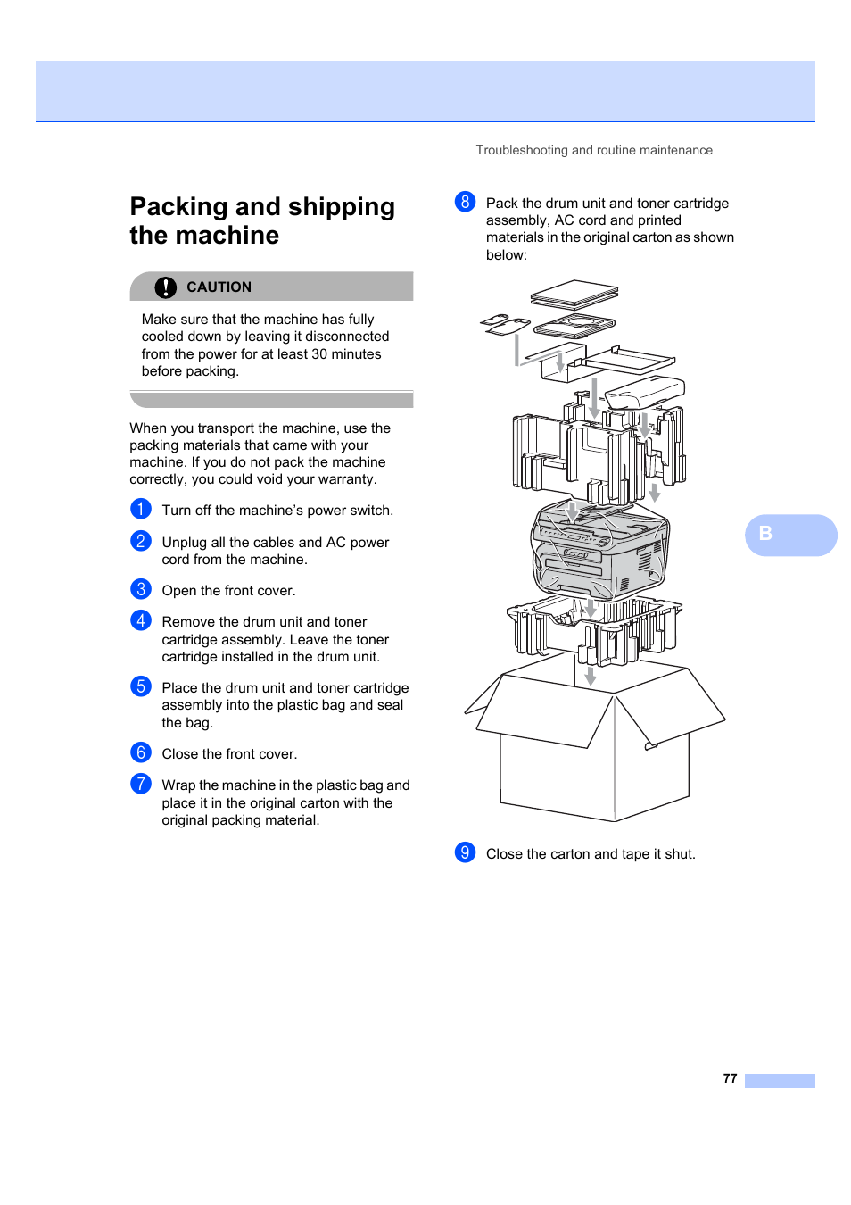 Packing and shipping the machine | Brother DCP-7045N User Manual | Page 85 / 107