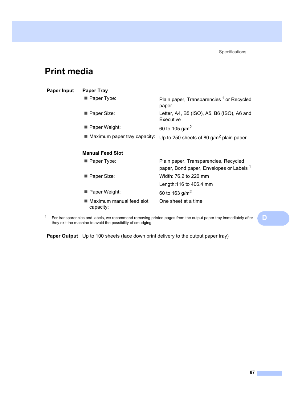 Print media | Brother DCP-7045N User Manual | Page 95 / 107