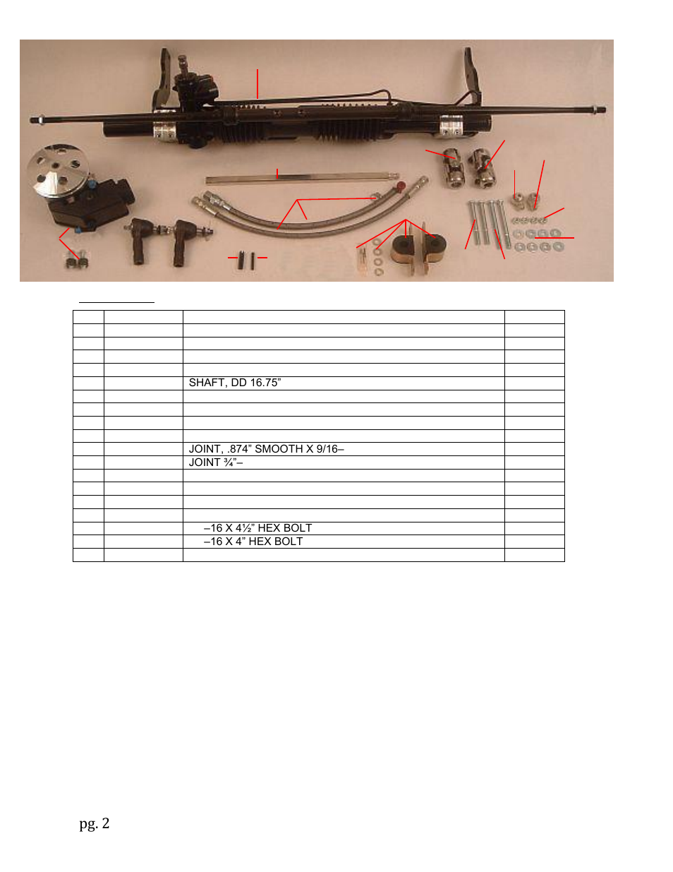 Pg. 2 | Unisteer 8011060-01 Chevy Impala Rack & Pinion Kit 1958-64 User Manual | Page 2 / 8