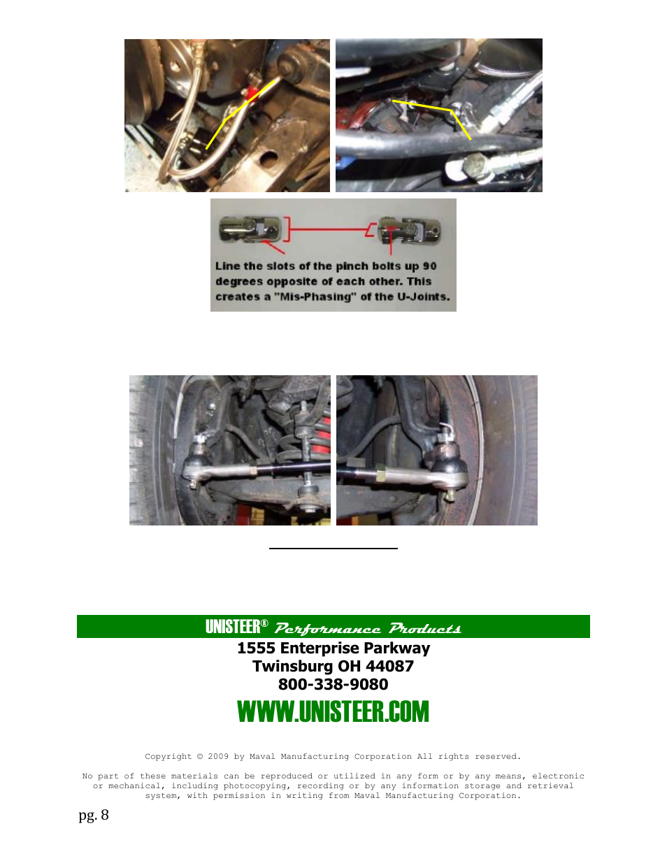 Unisteer, Performance products | Unisteer 8011060-01 Chevy Impala Rack & Pinion Kit 1958-64 User Manual | Page 8 / 8
