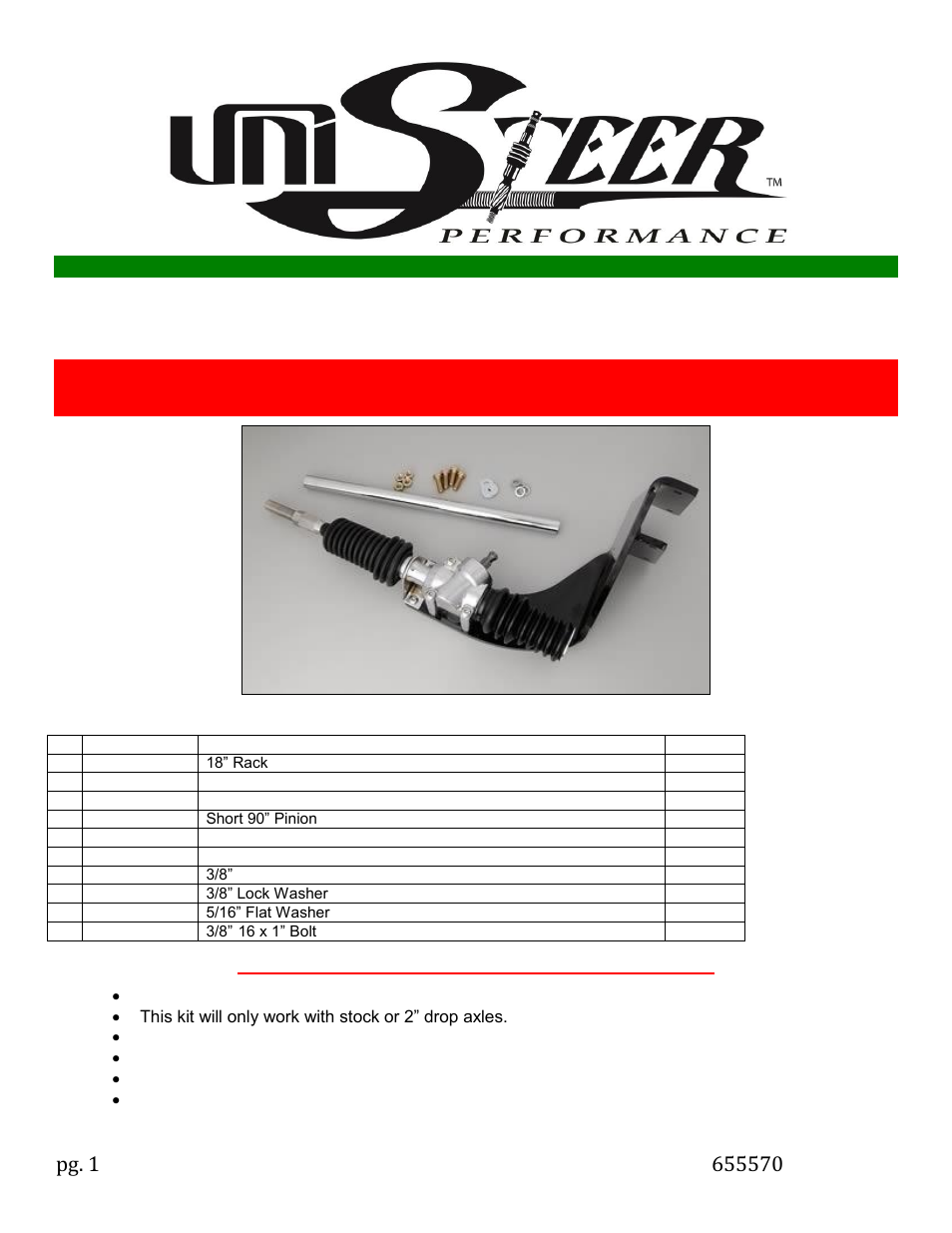 Unisteer 8000510 Ford Cross Steer 1935-1940 User Manual | 2 pages