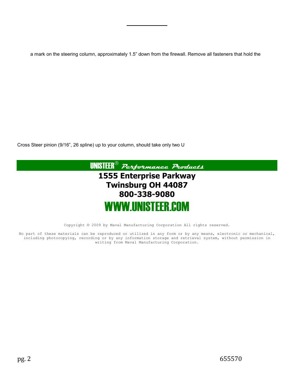 Unisteer, Installation, Performance products | Unisteer 8000510 Ford Cross Steer 1935-1940 User Manual | Page 2 / 2