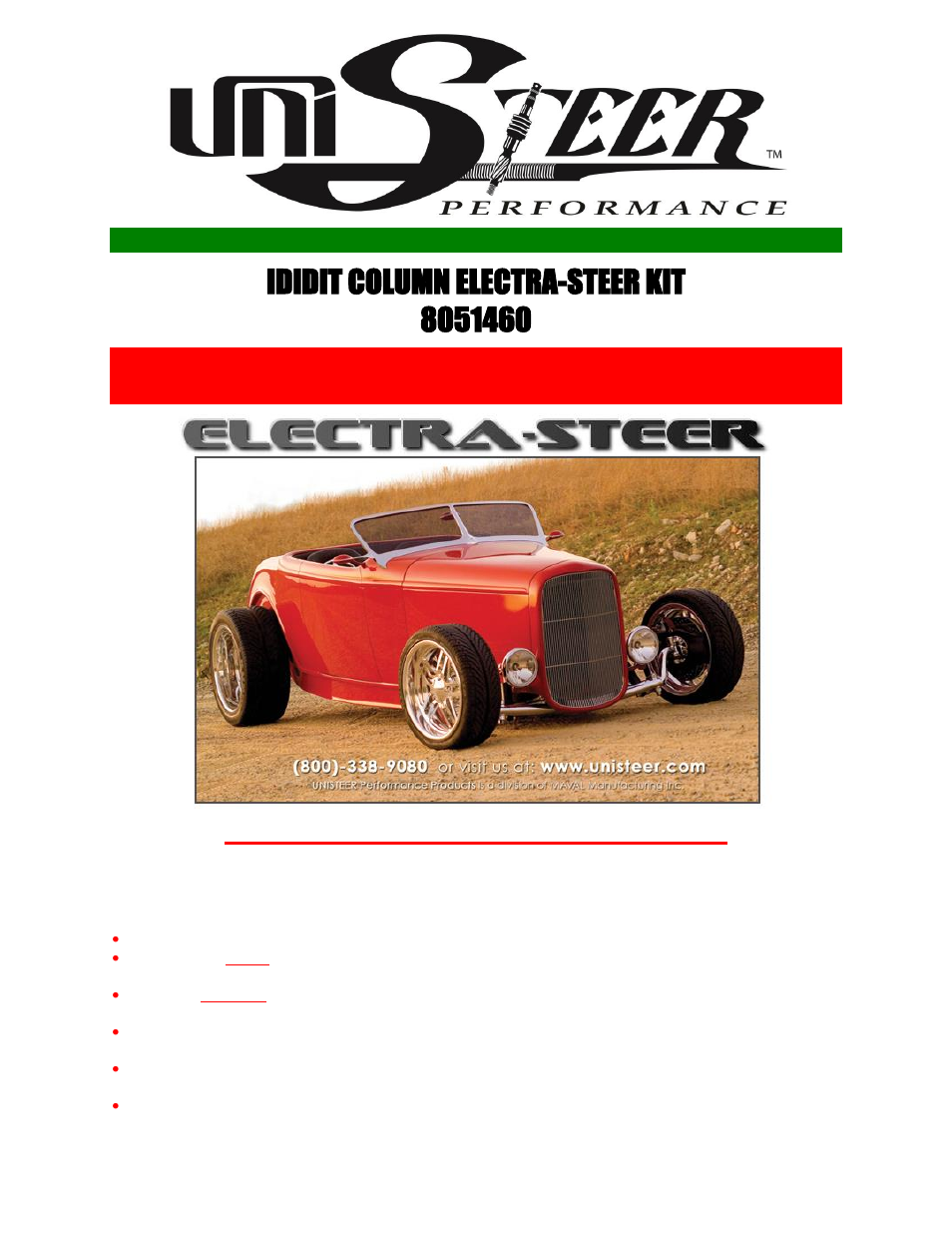 Unisteer 8051460 Ididit Electra-Steer Column User Manual | 6 pages