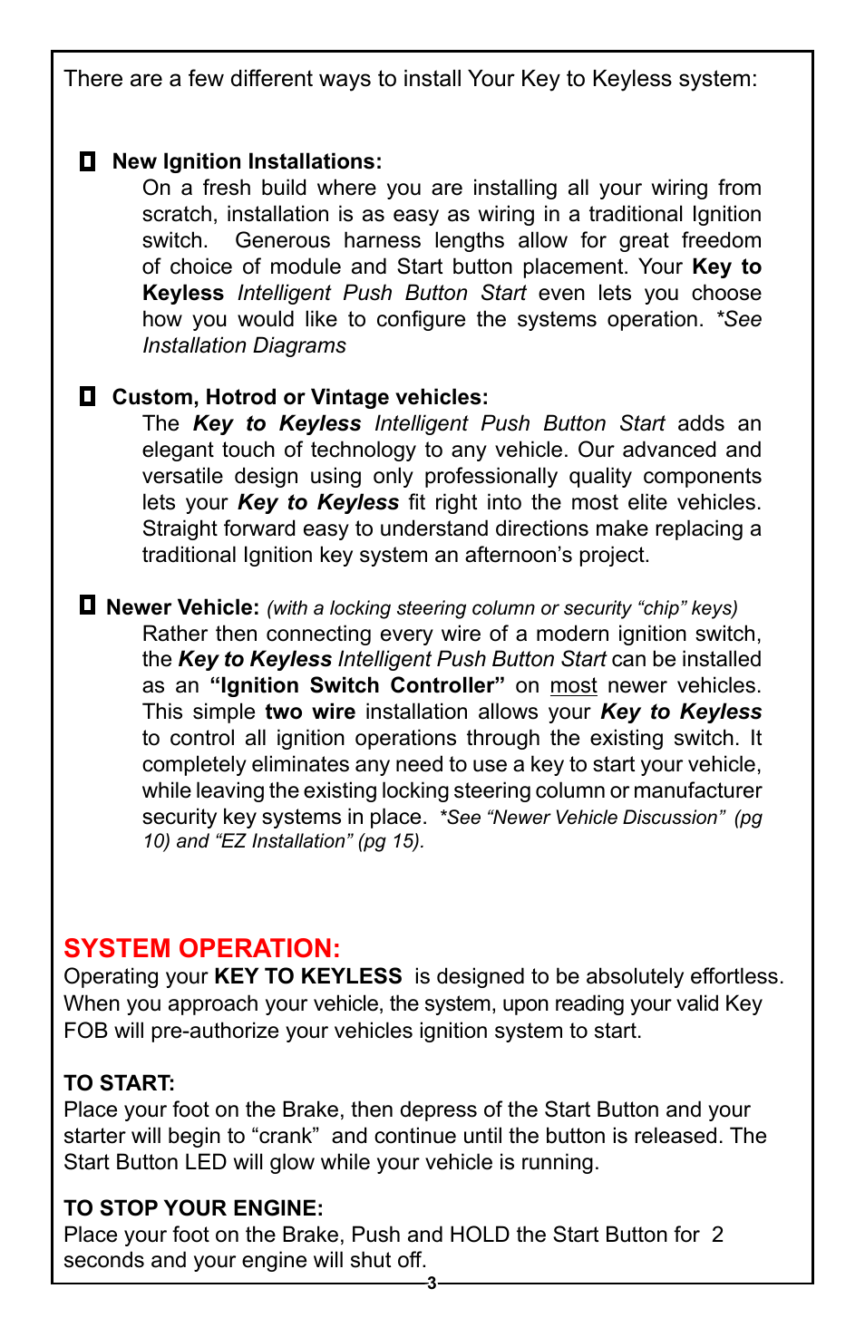 System operation | Unisteer Ididit Keyless Ignition User Manual | Page 4 / 24