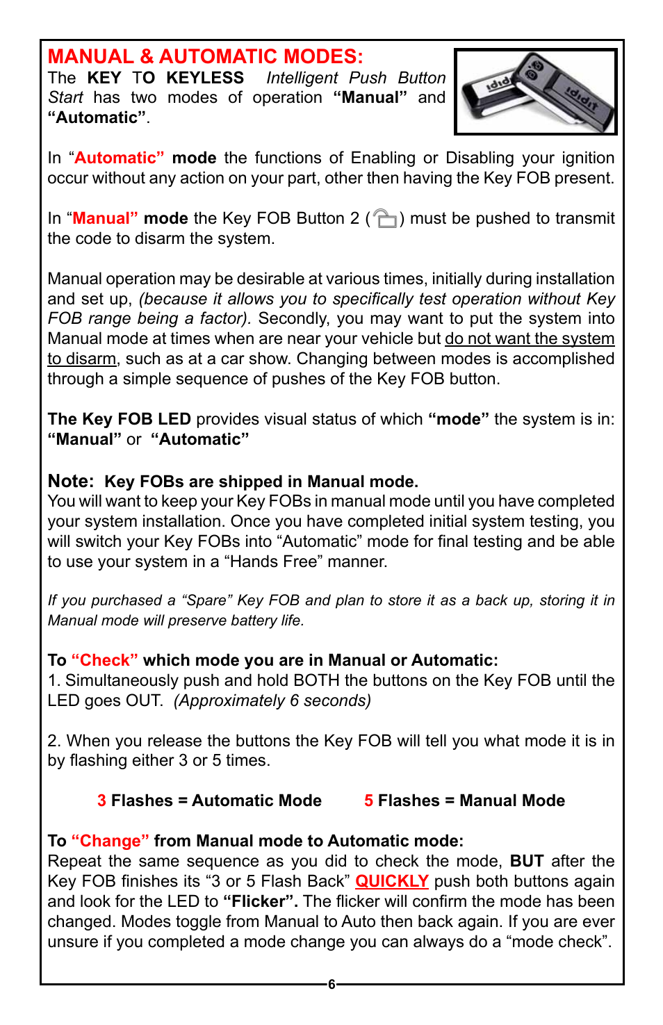 Manual & automatic modes | Unisteer Ididit Keyless Ignition User Manual | Page 7 / 24