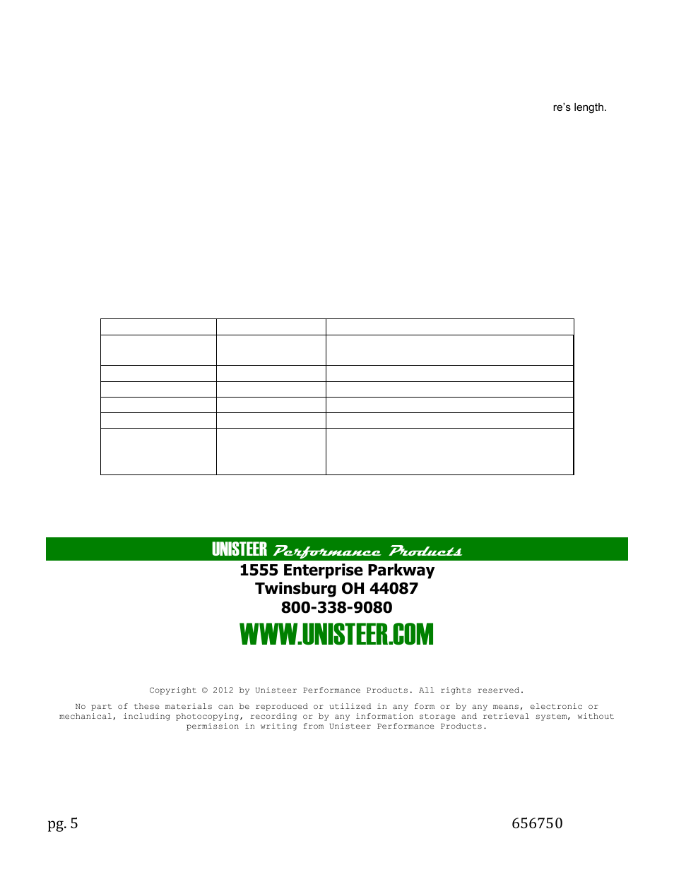 Unisteer, Performance products | Unisteer 8052360 Improved Universal Electra-Steer User Manual | Page 5 / 5