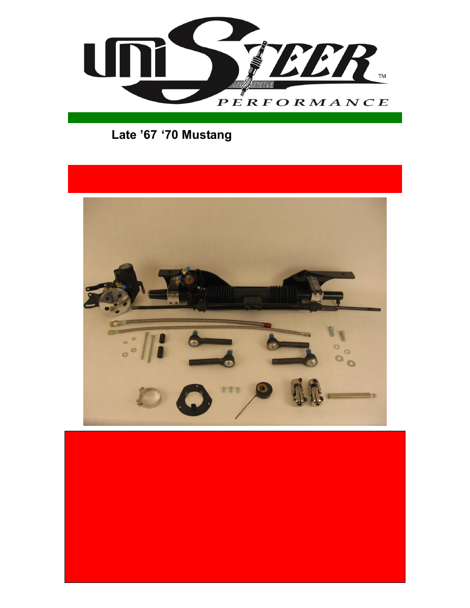 Unisteer 8010920-01 Late 1967-70 Mustang Rack Kit User Manual | 15 pages