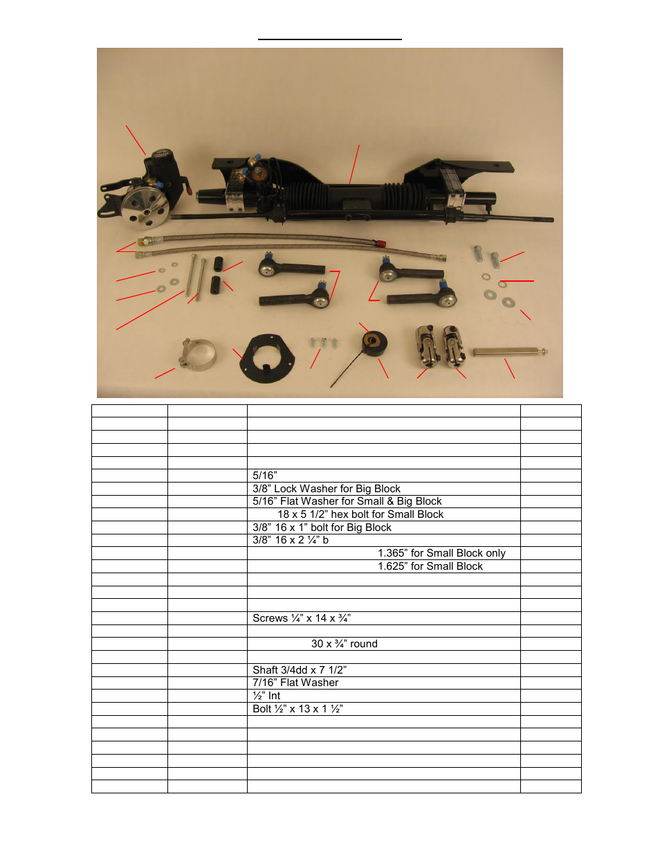 Kit contents | Unisteer 8010920-01 Late 1967-70 Mustang Rack Kit User Manual | Page 2 / 15