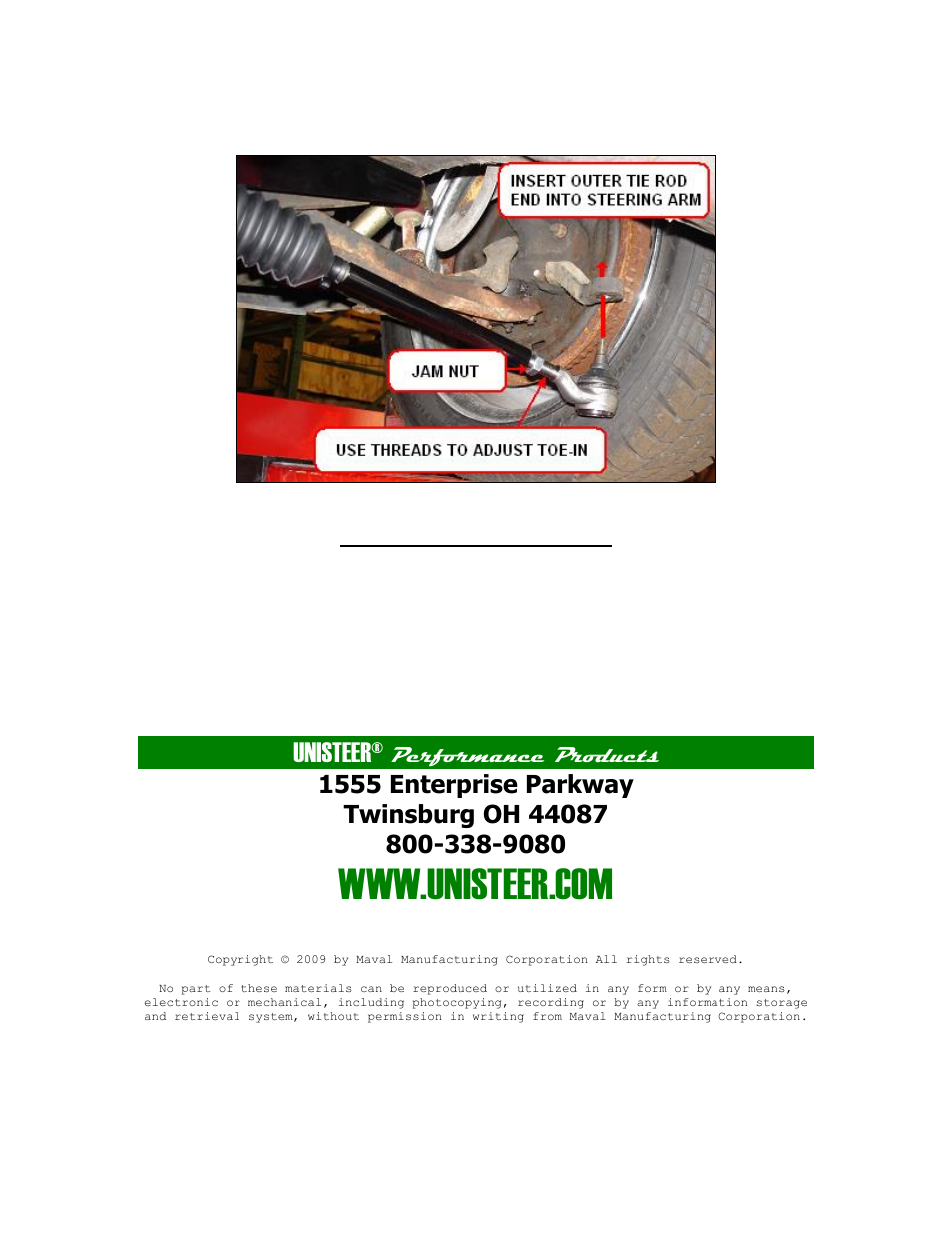 Unisteer, Alignment instructions, Performance products | Unisteer 8010920-01 Late 1967-70 Mustang Rack Kit User Manual | Page 8 / 15