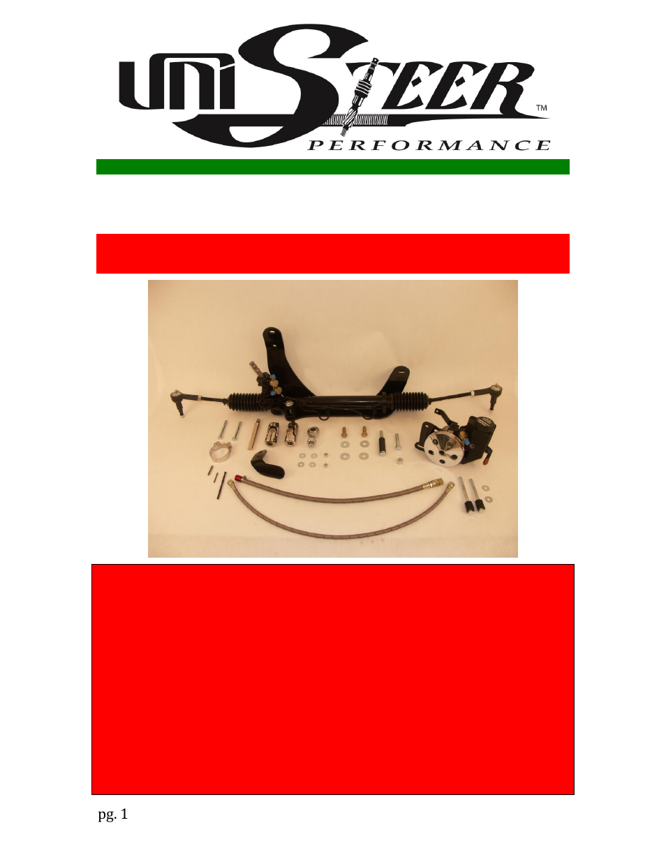 Unisteer 8010660-01 MOPAR E-Body Rack & Pinion Kit User Manual | 7 pages