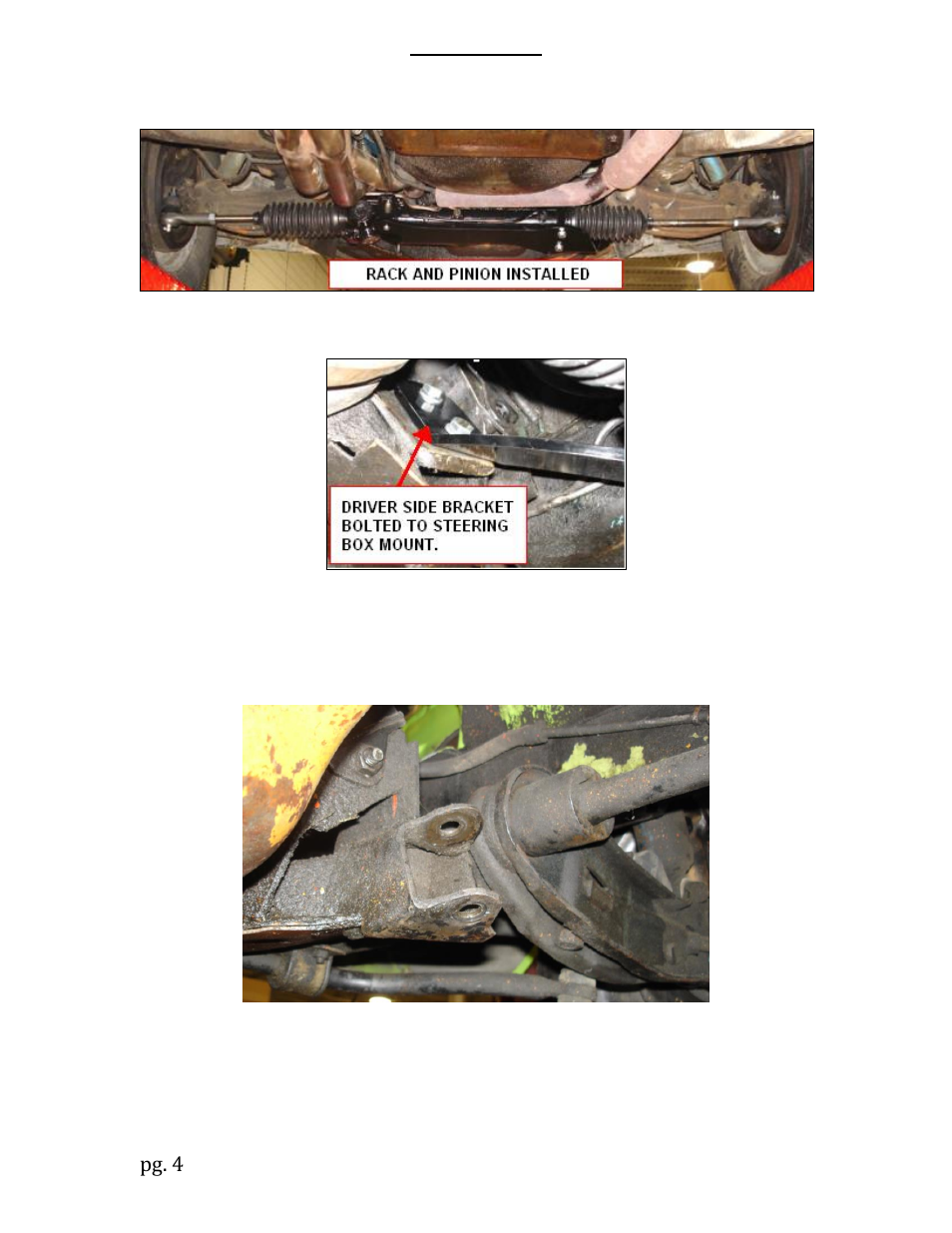 Installation, Pg. 4 | Unisteer 8010660-01 MOPAR E-Body Rack & Pinion Kit User Manual | Page 4 / 7
