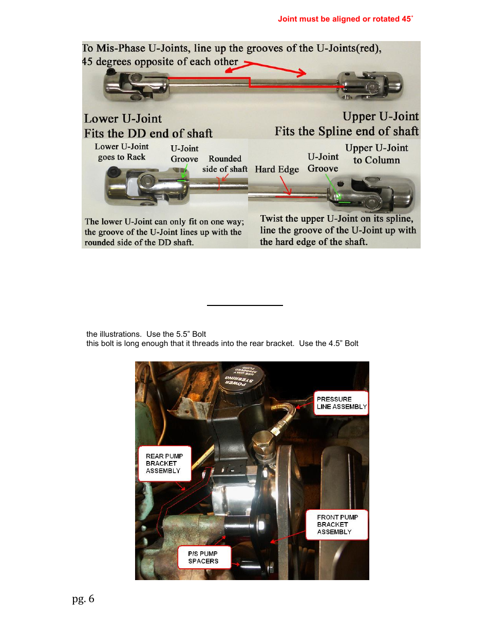 Pump install, Pg. 6 | Unisteer 8010660-01 MOPAR E-Body Rack & Pinion Kit User Manual | Page 6 / 7